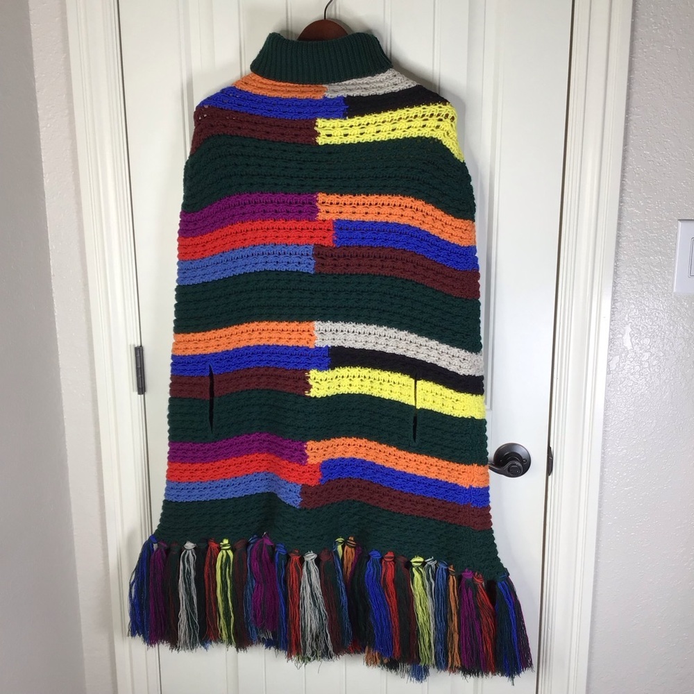 Emilio Pucci Striped Wool Turtleneck Poncho with Fringe Size Medium. - Picture 8 of 13